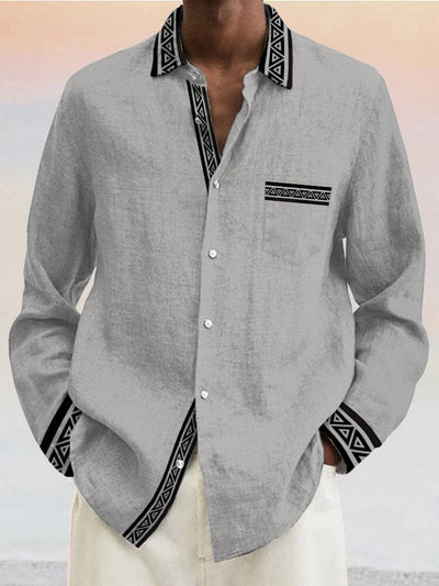 Casual Contrast Pattern Cotton Linen Shirt Shirts coofandy Grey M 