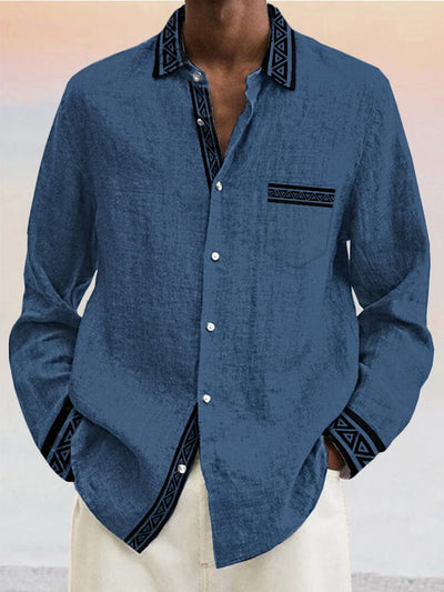 Casual Contrast Pattern Cotton Linen Shirt Shirts coofandy Navy Blue S 