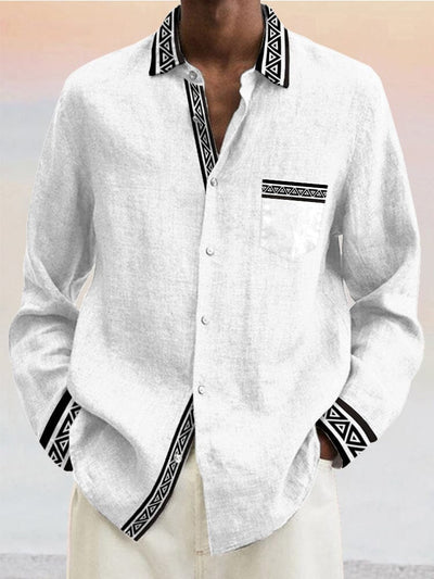 Casual Contrast Pattern Cotton Linen Shirt Shirts coofandy White S 