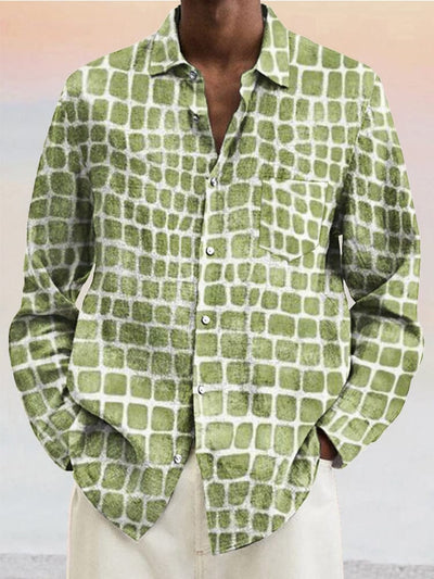 Casual Plaid Pattern Cotton Linen Shirt Shirts coofandy Green S 