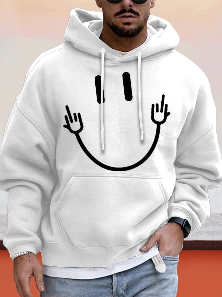 Casual Smiley Graphic Hoodie Hoodies coofandy White S 