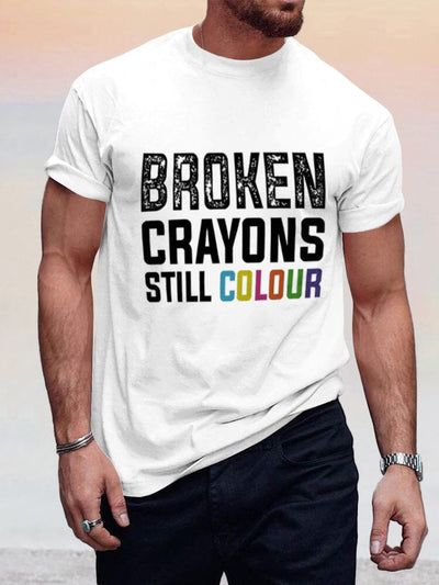 Broken Crayons Still Color Print T-shirt T-Shirt coofandy White S 