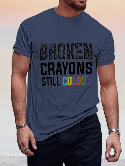 Broken Crayons Still Color Print T-shirt T-Shirt coofandy Blue S 