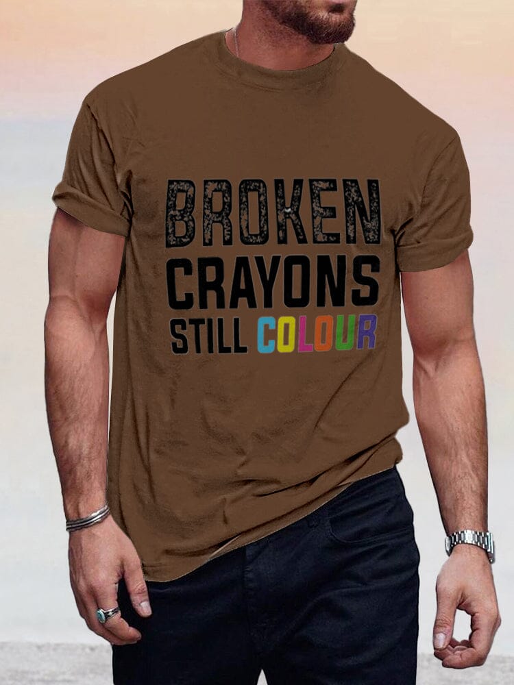 Broken Crayons Still Color Print T-shirt T-Shirt coofandy Brown S 