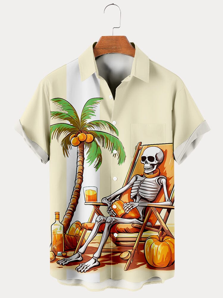 Funny Skeleton Graphic Cotton Linen Shirt Shirts coofandy Apricot S 