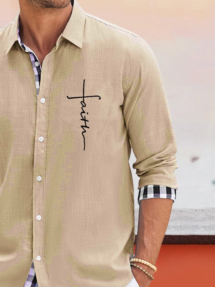 Classic Plaid Splicing Cotton Linen Shirt Shirts coofandy 