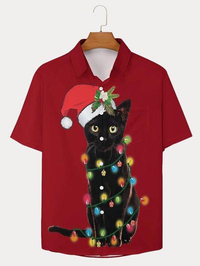 Christmas Animals Print Cotton Linen Shirt Shirts coofandy PAT1 S 