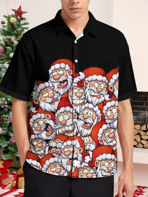 Santa Claus Print Cotton Linen Shirt Shirts coofandy PAT1 S 