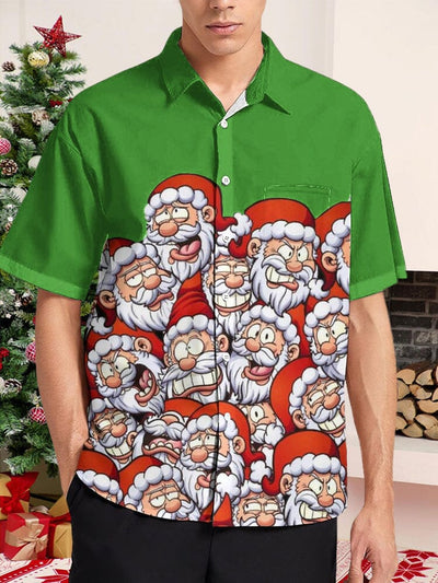 Santa Claus Print Cotton Linen Shirt Shirts coofandy PAT2 S 
