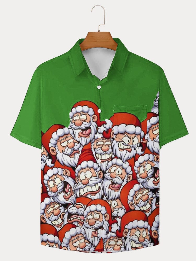 Santa Claus Print Cotton Linen Shirt Shirts coofandy 