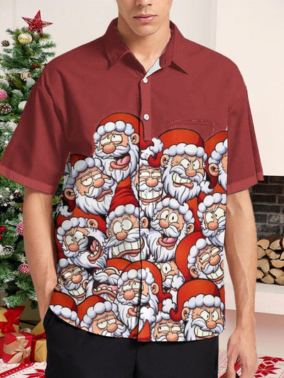 Santa Claus Print Cotton Linen Shirt Shirts coofandy PAT3 S 