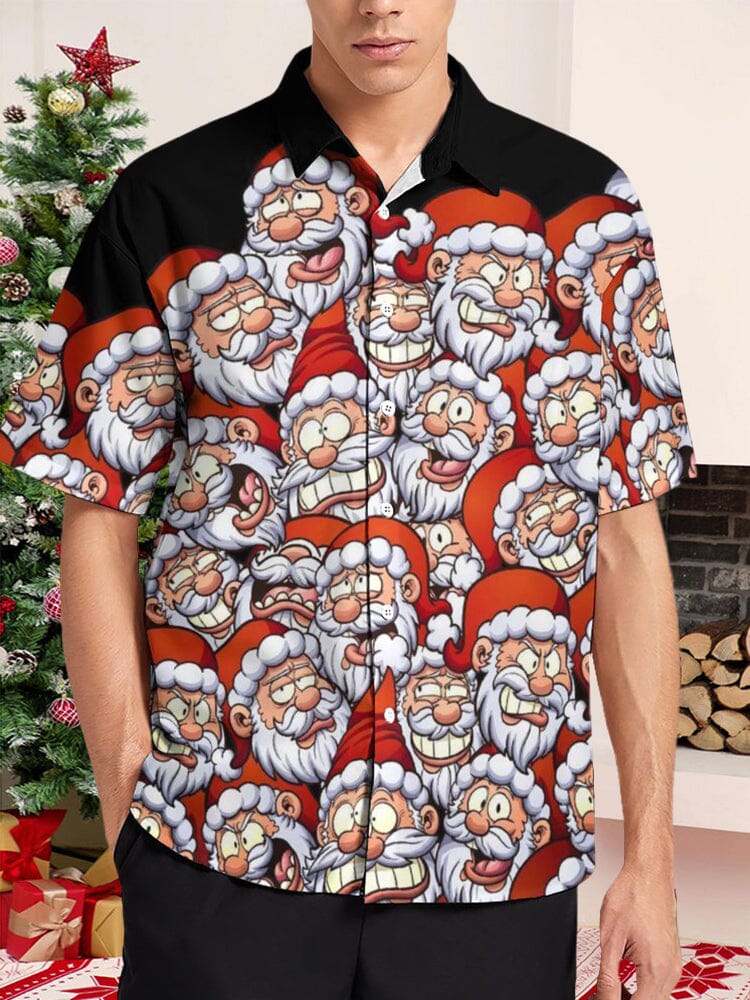 Santa Claus Print Cotton Linen Shirt Shirts coofandy PAT4 S 