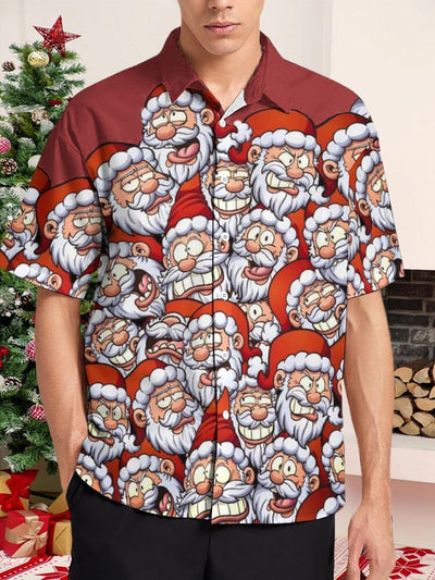 Santa Claus Print Cotton Linen Shirt Shirts coofandy PAT5 S 