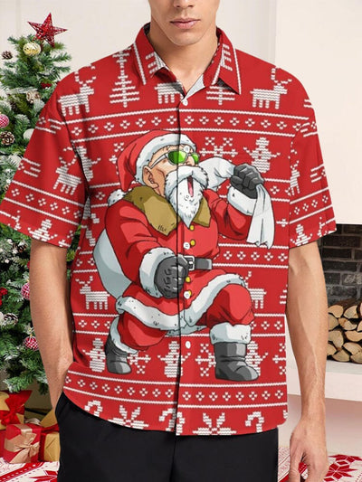 Funny Santa Claus Print Cotton Linen Shirt Shirts coofandy PAT1 S 