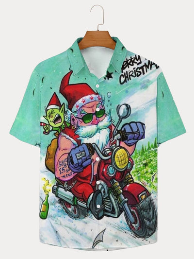 Funny Santa Claus Print Cotton Linen Shirt Shirts coofandy 