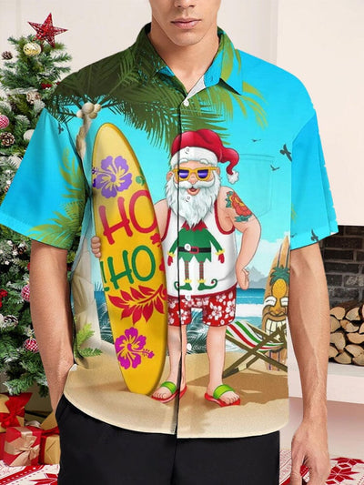 Funny Santa Claus Print Cotton Linen Shirt Shirts coofandy PAT5 S 