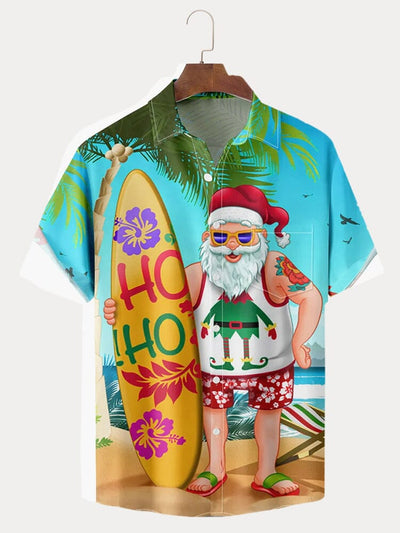 Funny Santa Claus Print Cotton Linen Shirt Shirts coofandy 