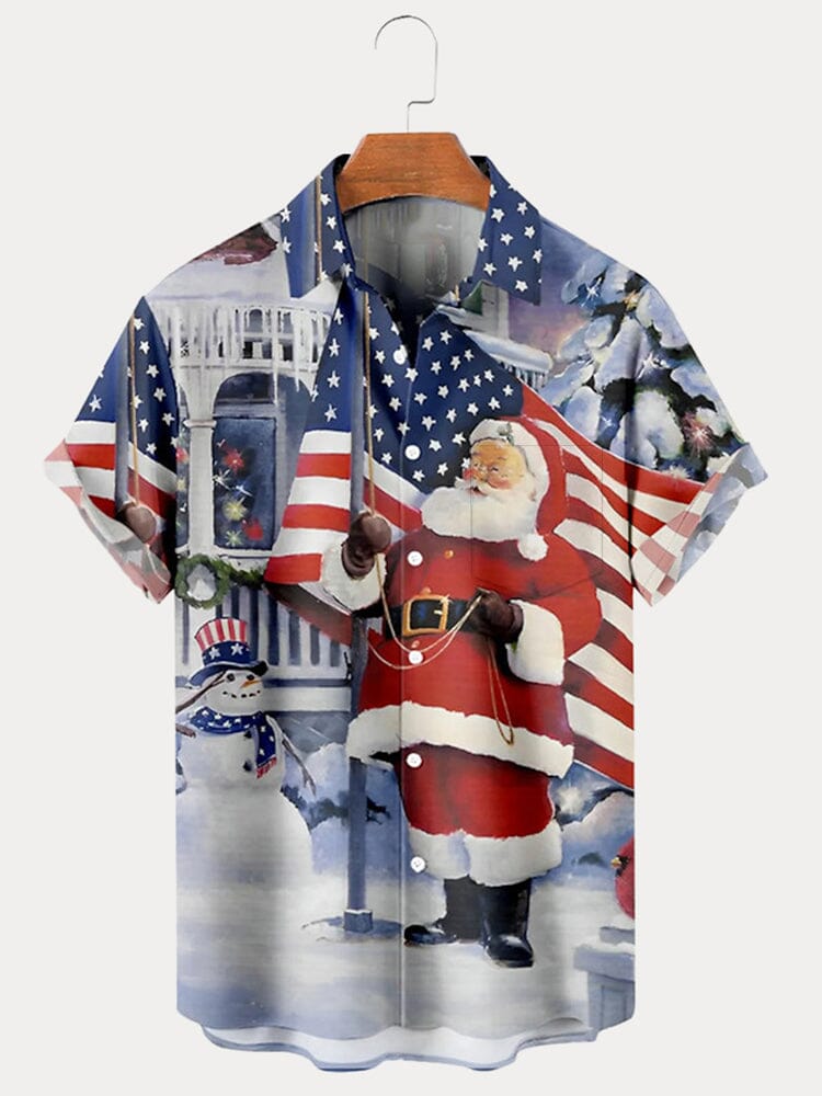 Christmas Santa Claus Cotton Linen Shirt Shirts coofandy PAT2 S 