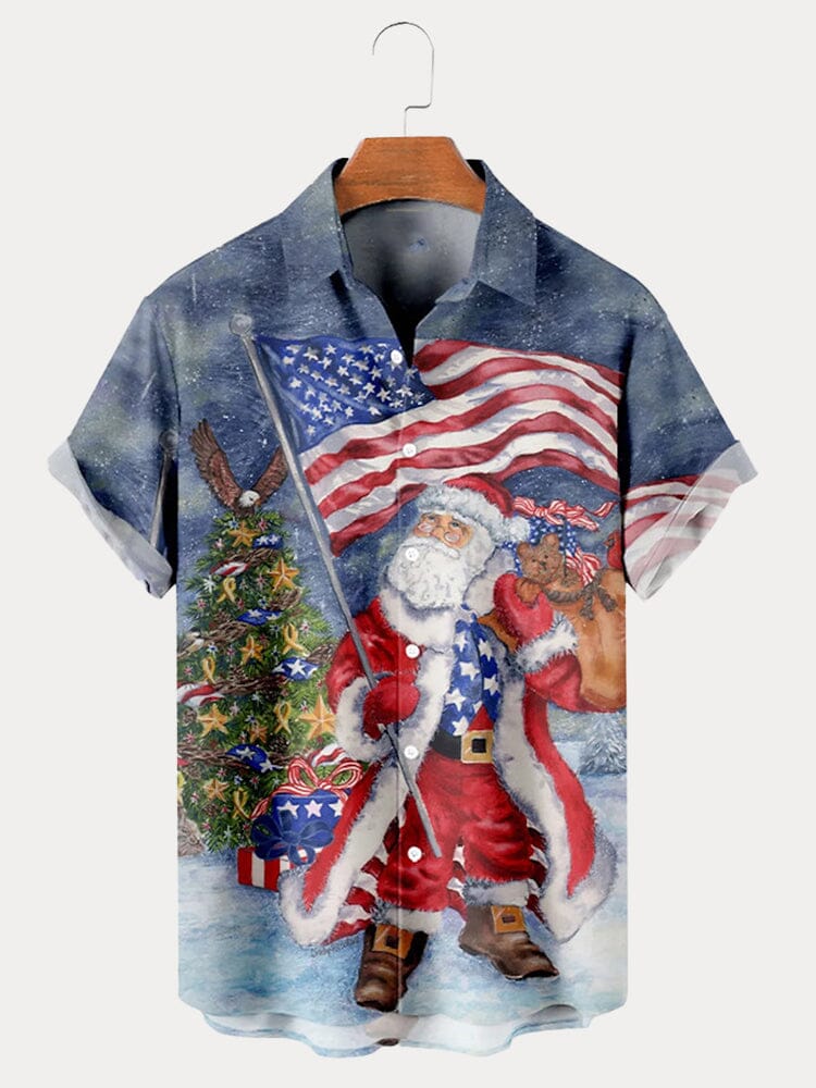 Christmas Santa Claus Cotton Linen Shirt Shirts coofandy PAT3 S 