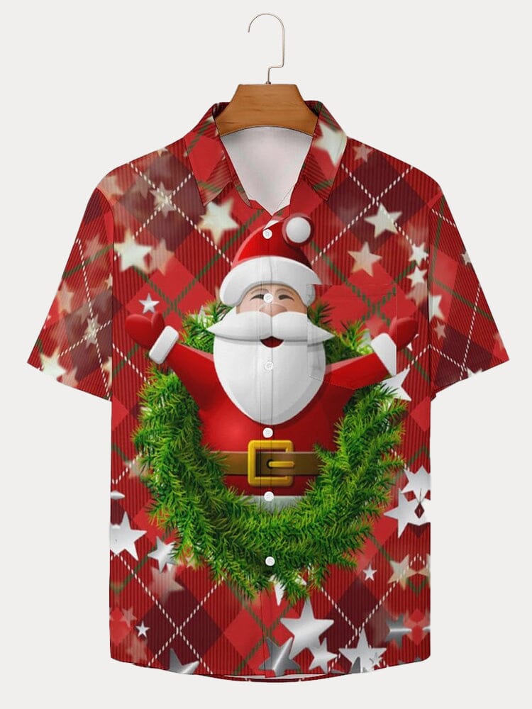 Christmas Santa Claus Cotton Linen Shirt Shirts coofandy PAT4 S 