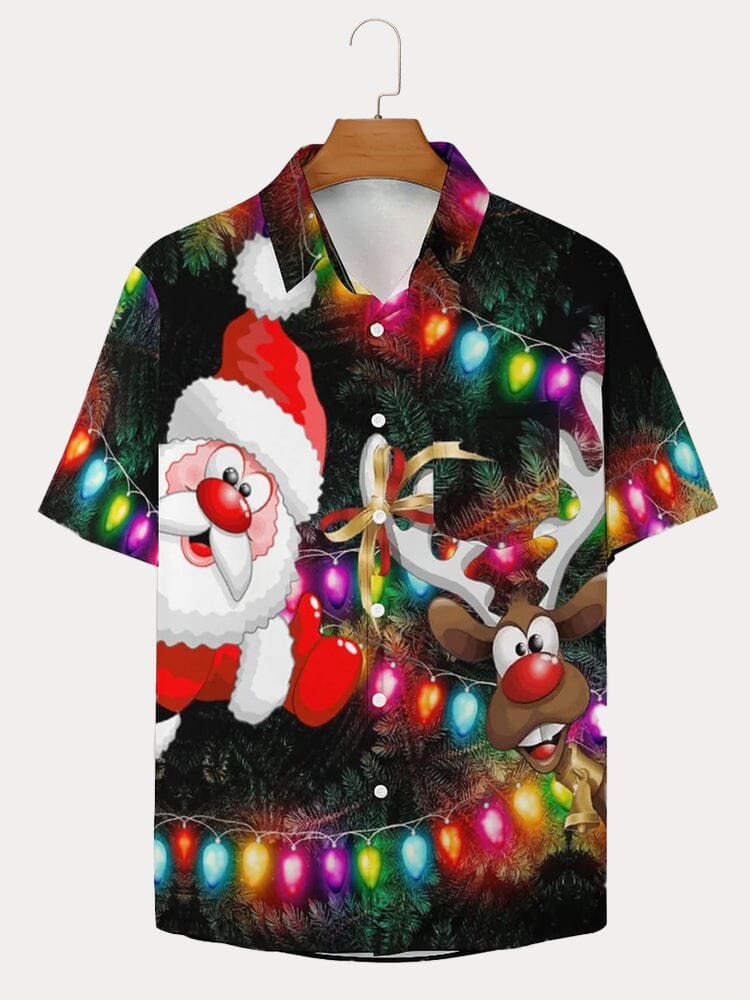 Christmas Santa Claus Cotton Linen Shirt Shirts coofandy PAT5 S 