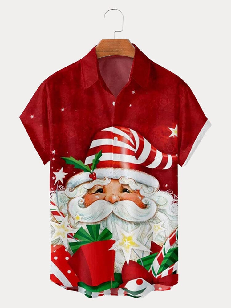 Christmas Santa Claus Cotton Linen Shirt Shirts coofandy PAT6 S 