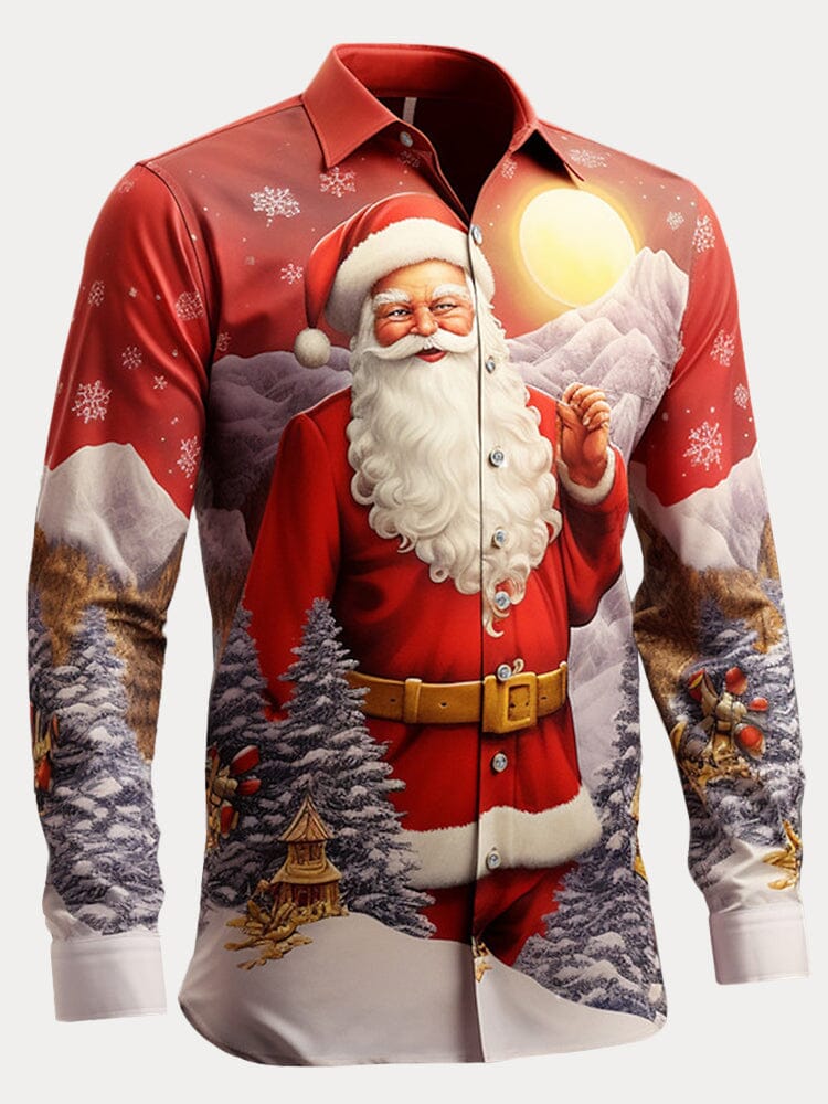Stylish Santa Claus Long Sleeves Shirt Shirts coofandy Red S 