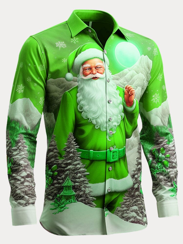 Stylish Santa Claus Long Sleeves Shirt Shirts coofandy Green S 