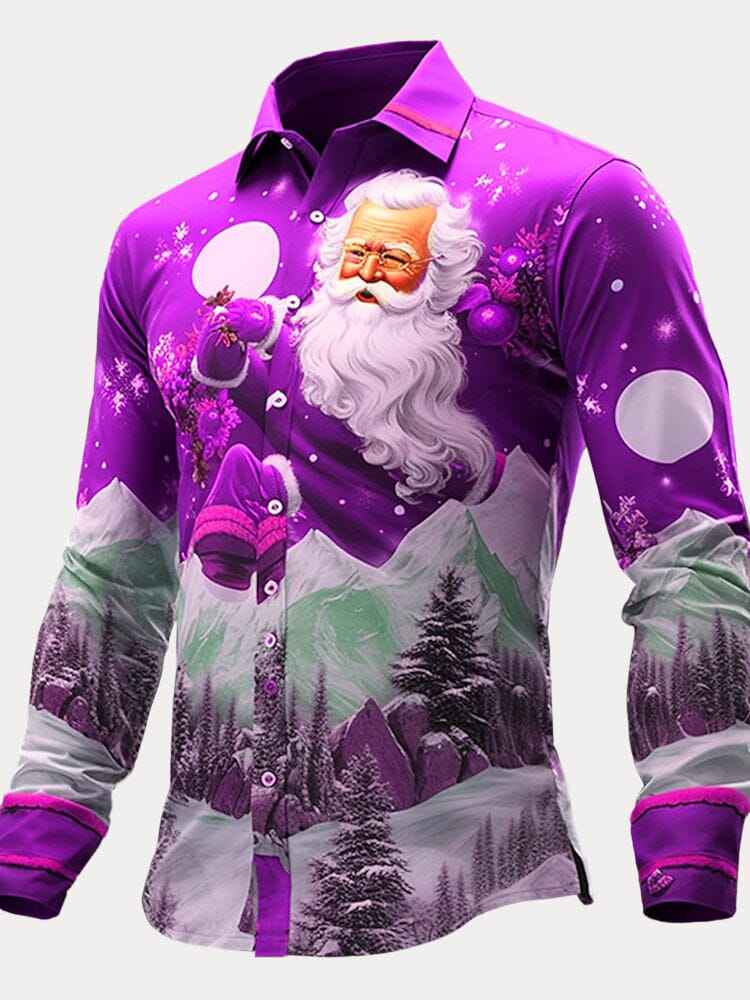 Funny Santa Claus Long Sleeves Shirt Shirts coofandy Purple S 