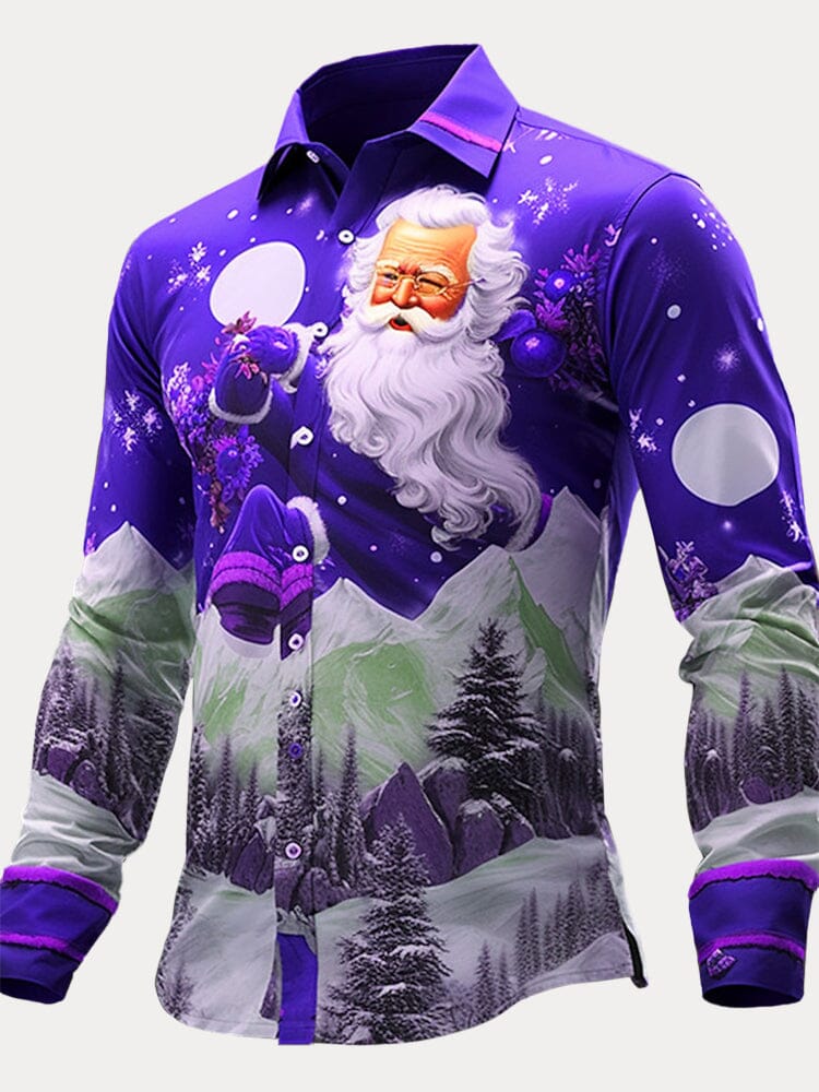 Funny Santa Claus Long Sleeves Shirt Shirts coofandy Blue S 