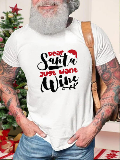 Stylish Christmas Word Printed Tee Shirts coofandy White S 