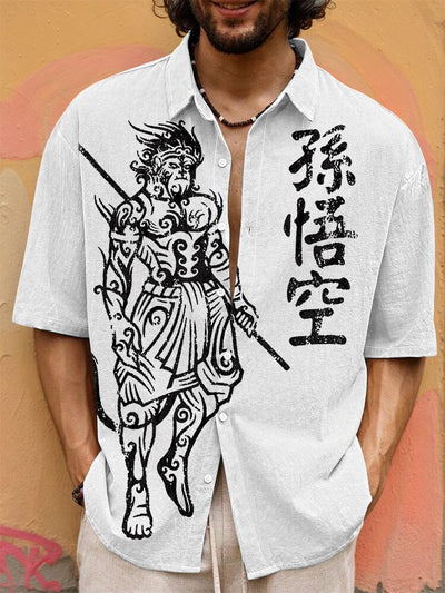 Vintage Wukong Graphic Cotton Shirt T-shirt coofandy White S 