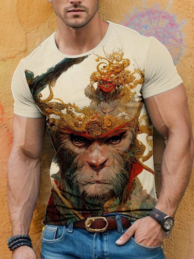 Warrior Spirit Wukong Printed Tee T-Shirt coofandy PAT4 S 