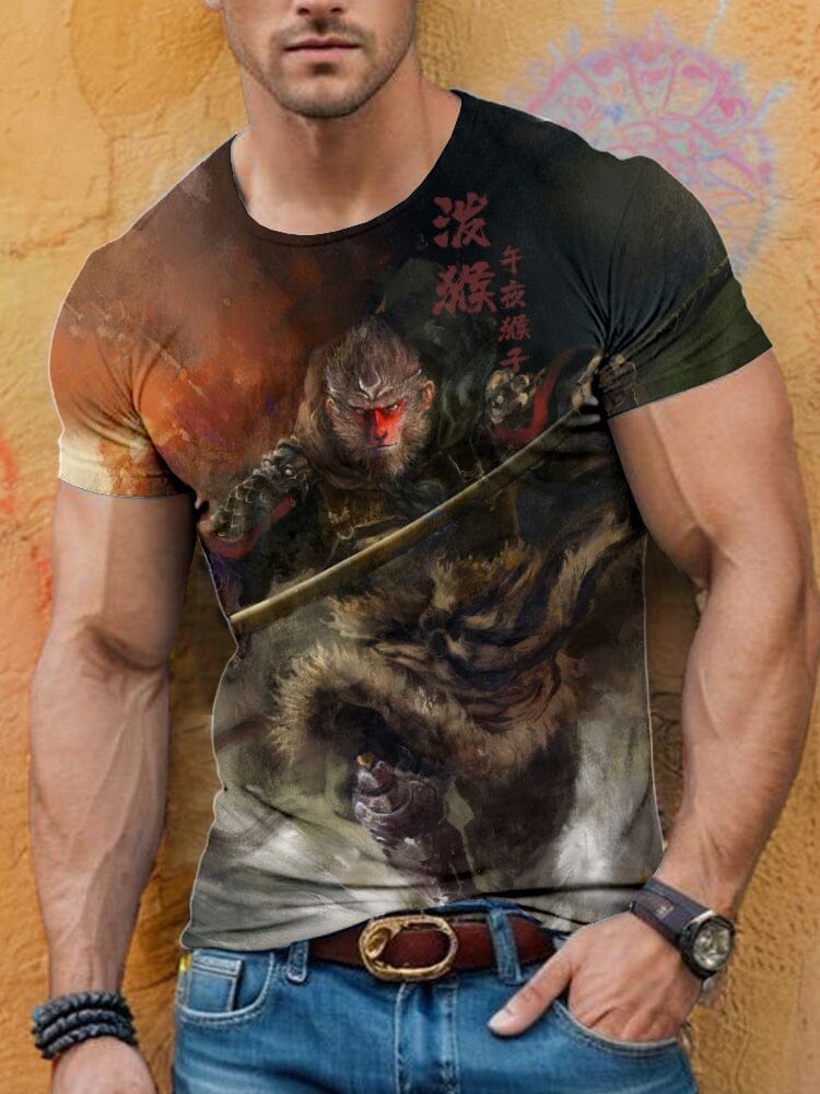 Warrior Spirit Wukong Printed Tee T-Shirt coofandy PAT5 S 