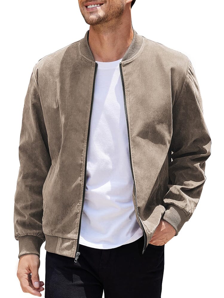 Vintage Suede Bomber Jacket (US Only) Jackets coofandy Taupe Brown S 