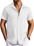 Casual Textured Summer Short Sleeve Beach Shirt (US Only)