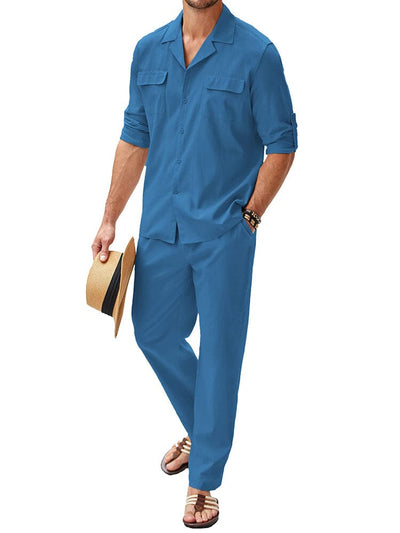 Cozy Cotton Linen Shirt Sets (US Only) Sets coofandy Blue S 