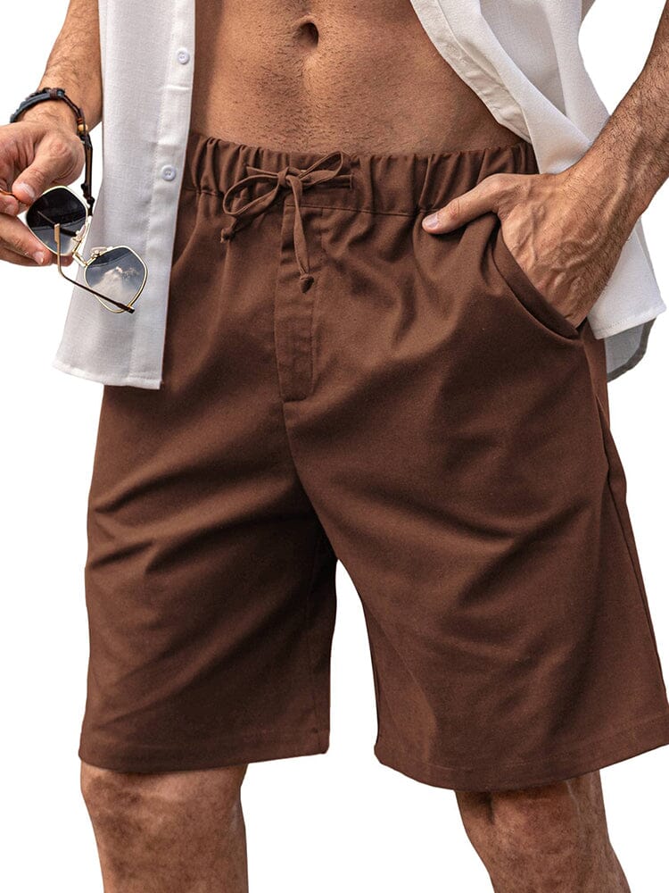 Classic Elastic Waist Linen Shorts (US Only) Shorts coofandy Brown S 