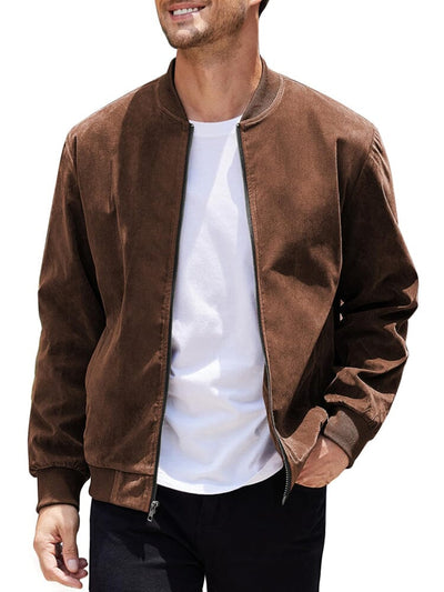 Vintage Suede Bomber Jacket (US Only) Jackets coofandy Brown S 