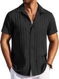 Casual Textured Summer Short Sleeve Beach Shirt (US Only)