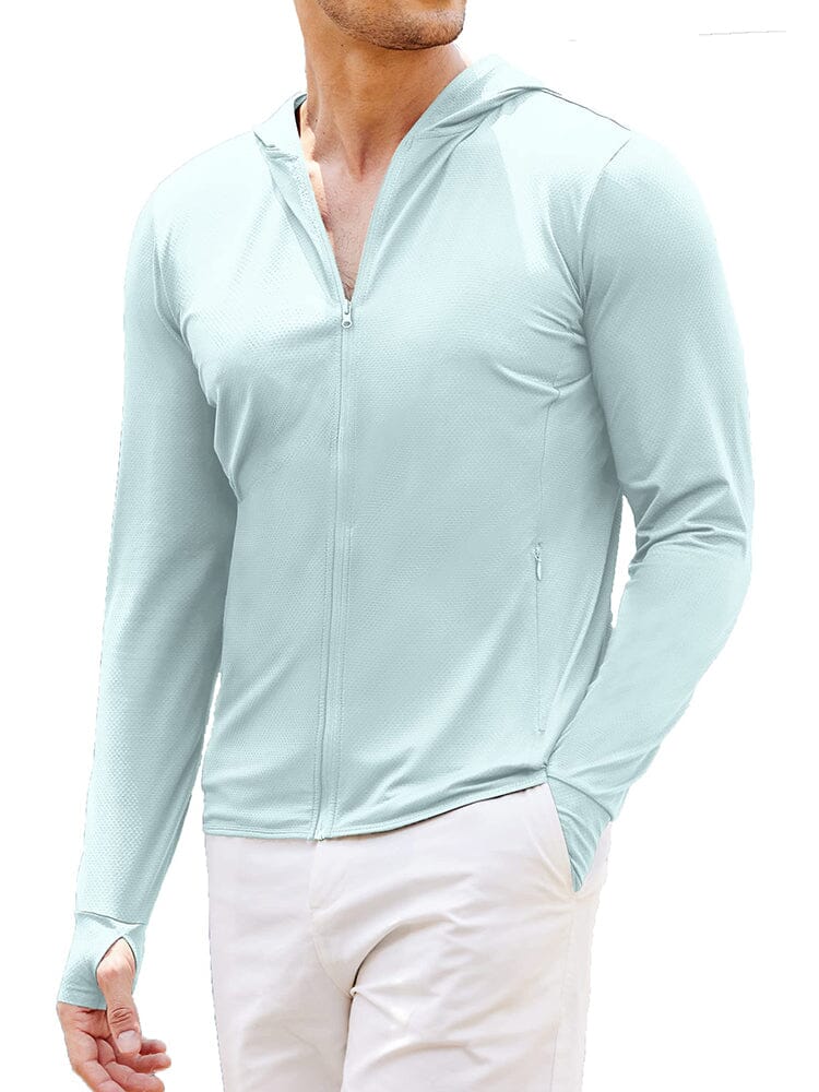 Sun Protection UPF 50+ Hooded Shirt (US Only) Shirts coofandy Clear Blue S 