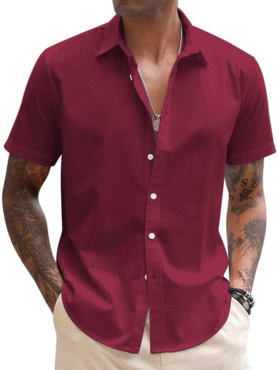 Casual Linen Blend Button Down Shirt (US Only) Shirts coofandy Dark Red S 