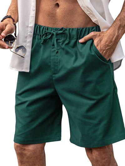 Classic Elastic Waist Linen Shorts (US Only) Shorts coofandy Dark Green S 