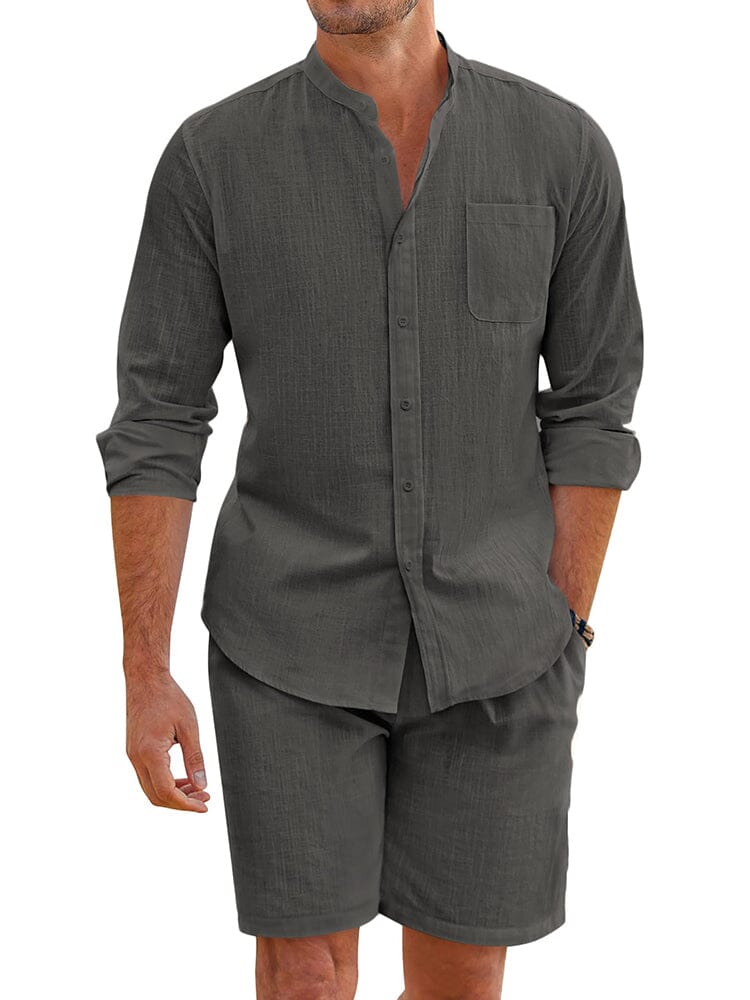 Casual 100% Cotton Beach Shirt Sets (US Only) Beach Sets coofandy Dark Grey S 