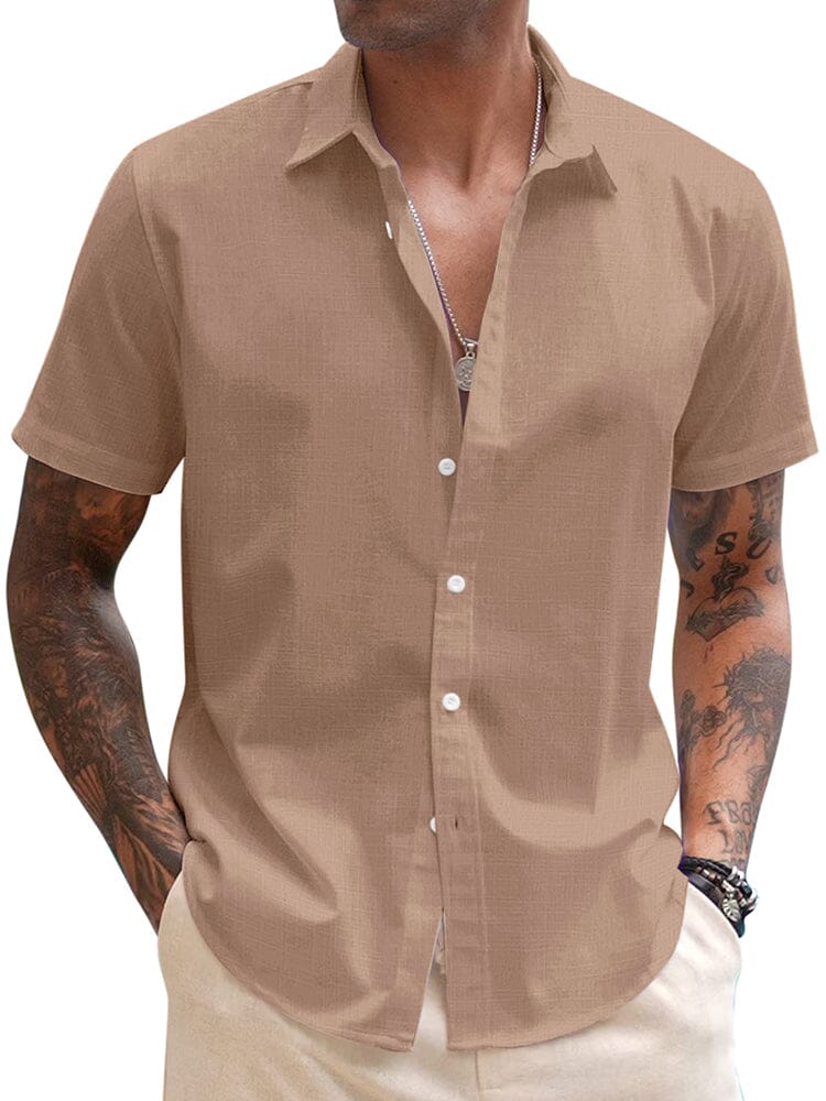 Casual Linen Blend Button Down Shirt (US Only) Shirts coofandy Dark Khaki S 