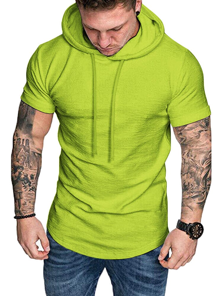 Casual Solid Short Sleeves Sports Hoodie (US Only) Hoodies coofandy Green S 