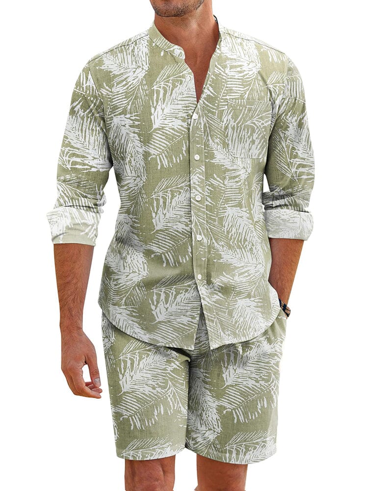 Casual 100% Cotton Graphic Shirt Sets (US Only) Beach Sets coofandy Green S 