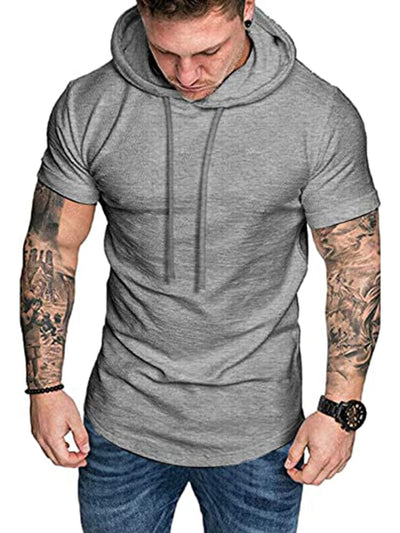 Casual Solid Short Sleeves Sports Hoodie (US Only) Hoodies coofandy Grey S 