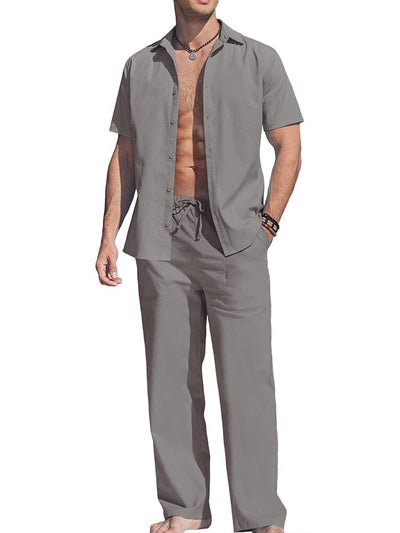 Casual Solid Holiday Linen Set (US Only) Sets coofandy Grey S 