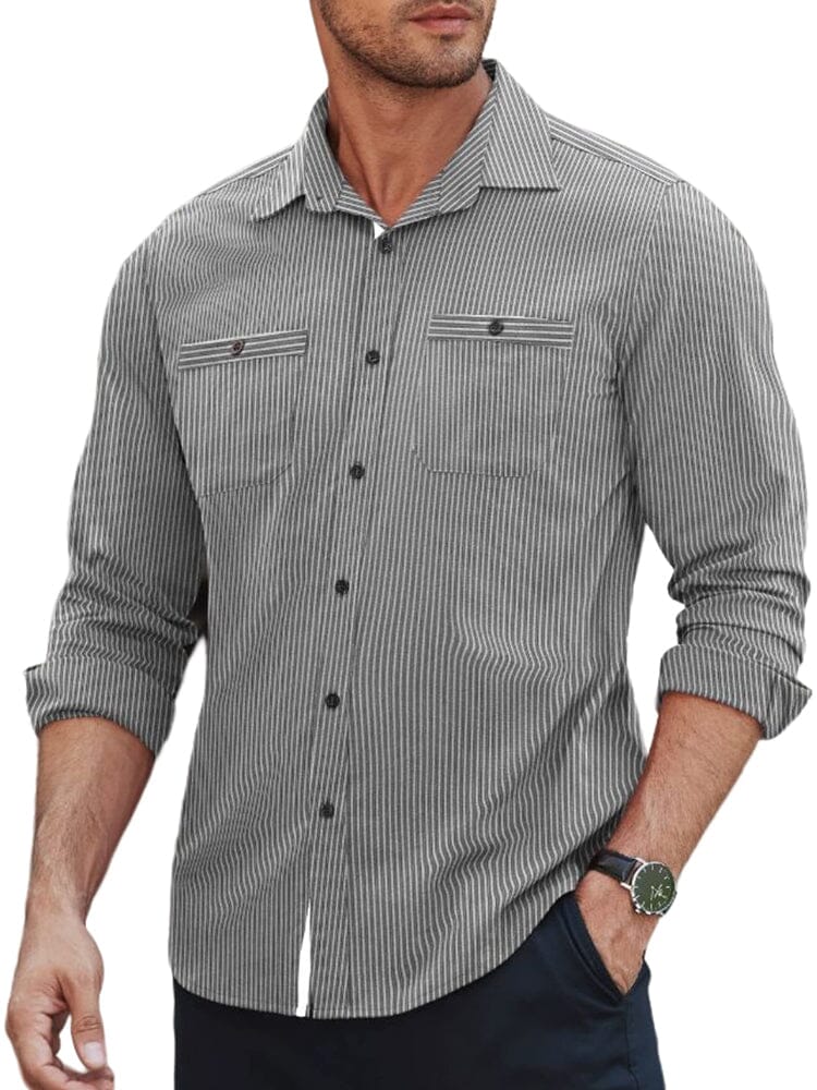 Cozy Soft Button Shirt (US Only) Shirts coofandy Grey Stripe S 